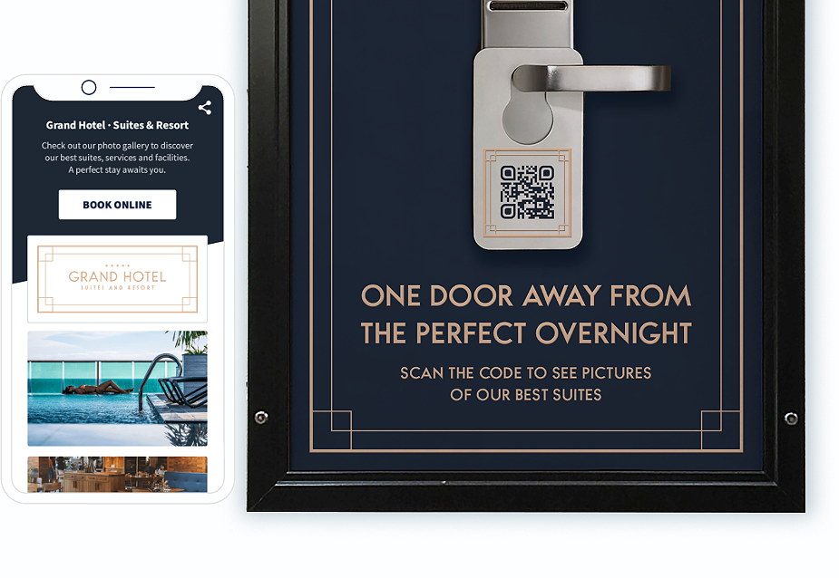 QR Code idea on a hotel keycard with a landing page that displays multiple images on one page
